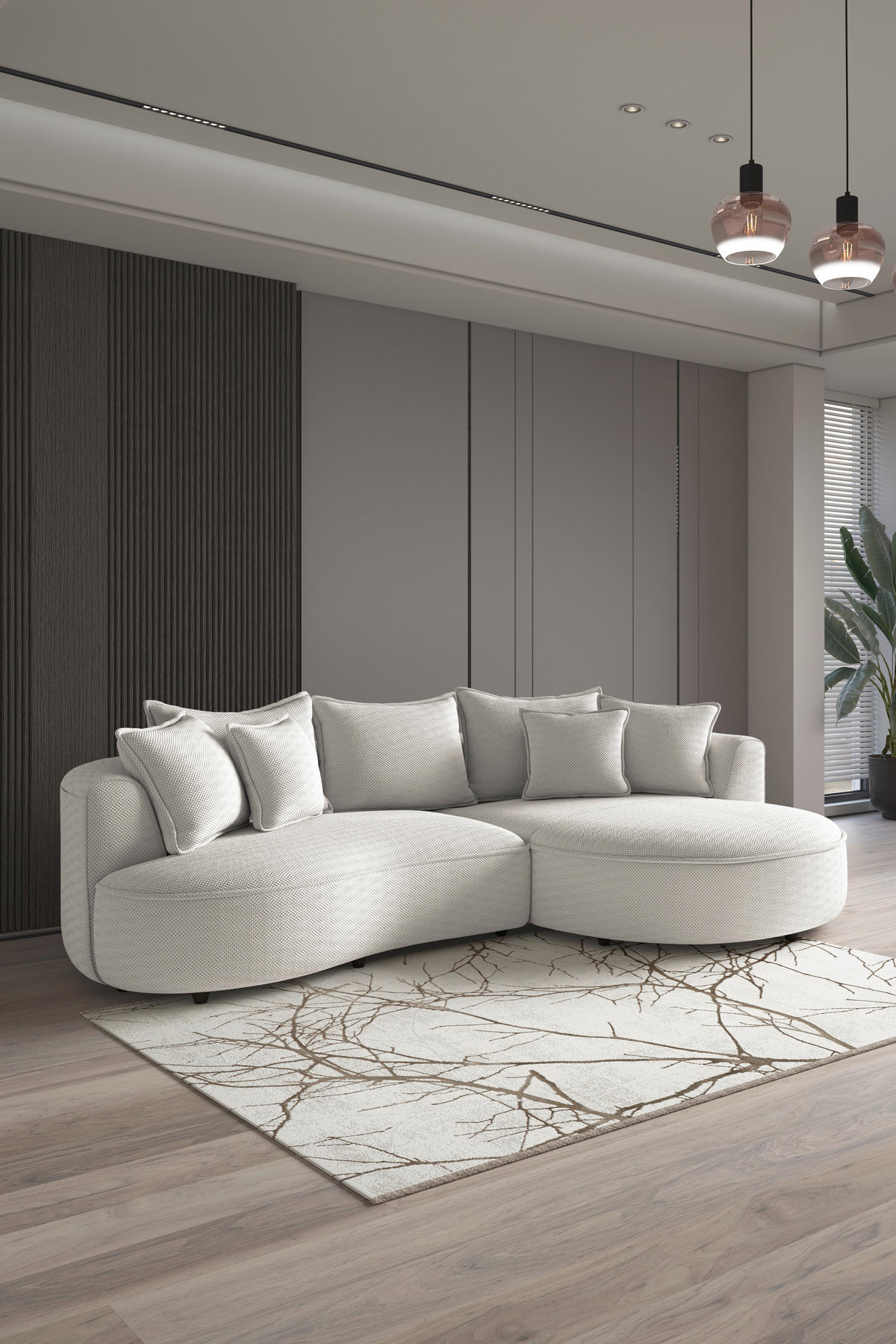 ECKSOFA LEVI Creme Velours, Struktur  - Creme/Schwarz, MODERN, Kunststoff/Textil (287/168cm) - Livetastic
