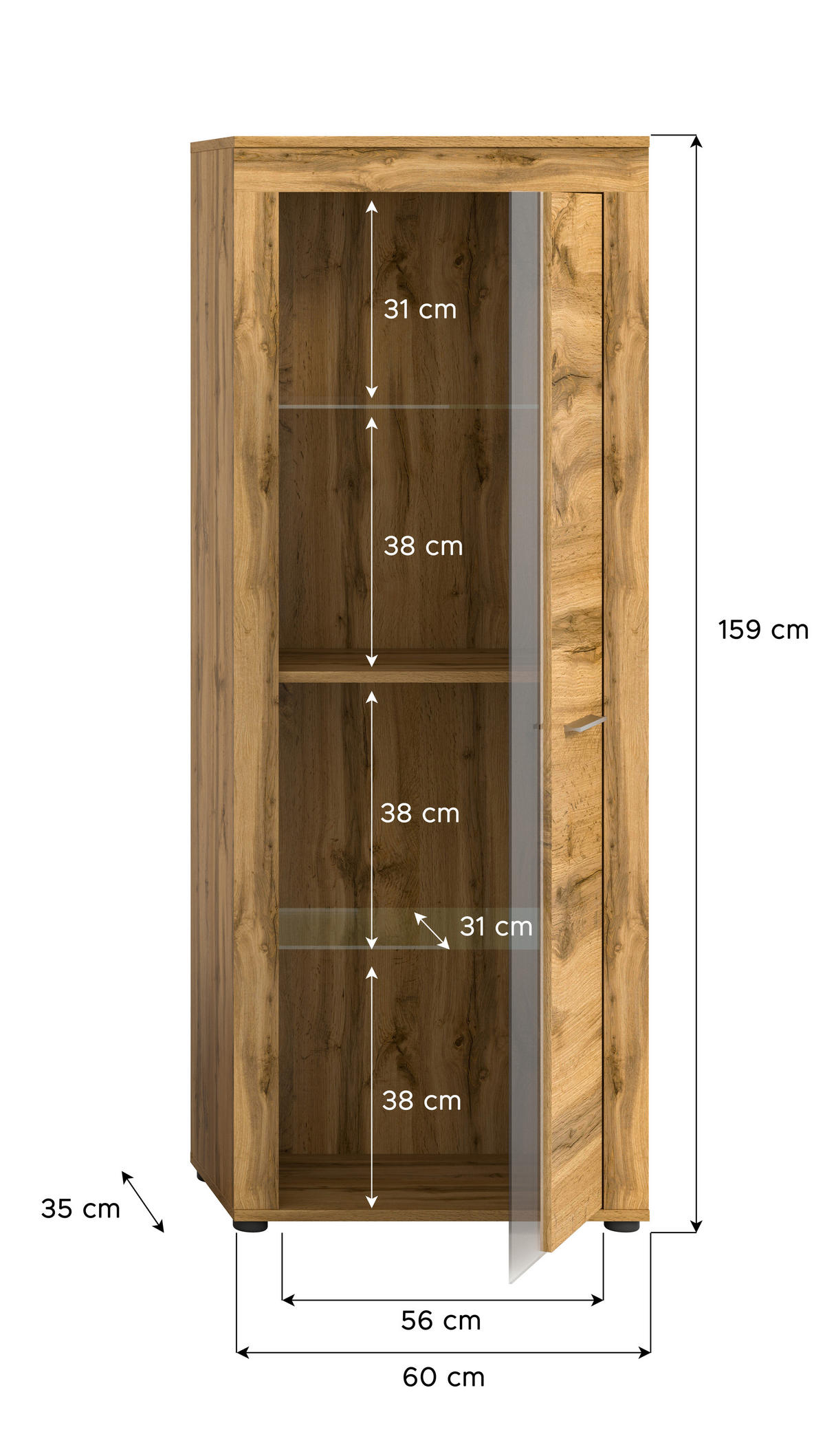 VITRINE in Eiche Wotan  - Eiche Wotan/Silberfarben, Design, Glas/Holzwerkstoff (60/159/35cm) - MID.YOU