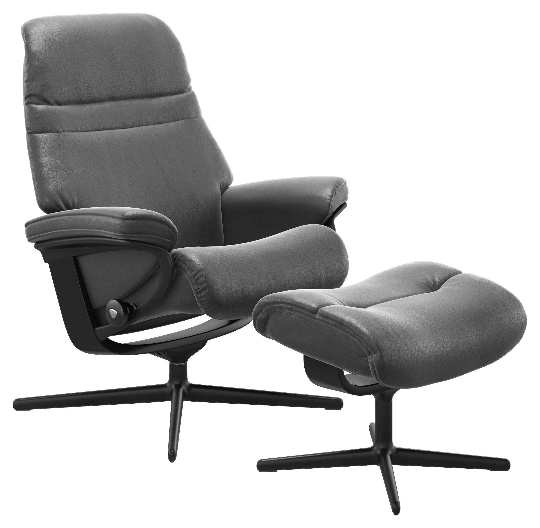RELAXSESSELSET Echtleder Relaxfunktion, Hocker    - Dunkelgrau/Schwarz, Design, Leder/Holz (83/105/74cm) - Stressless