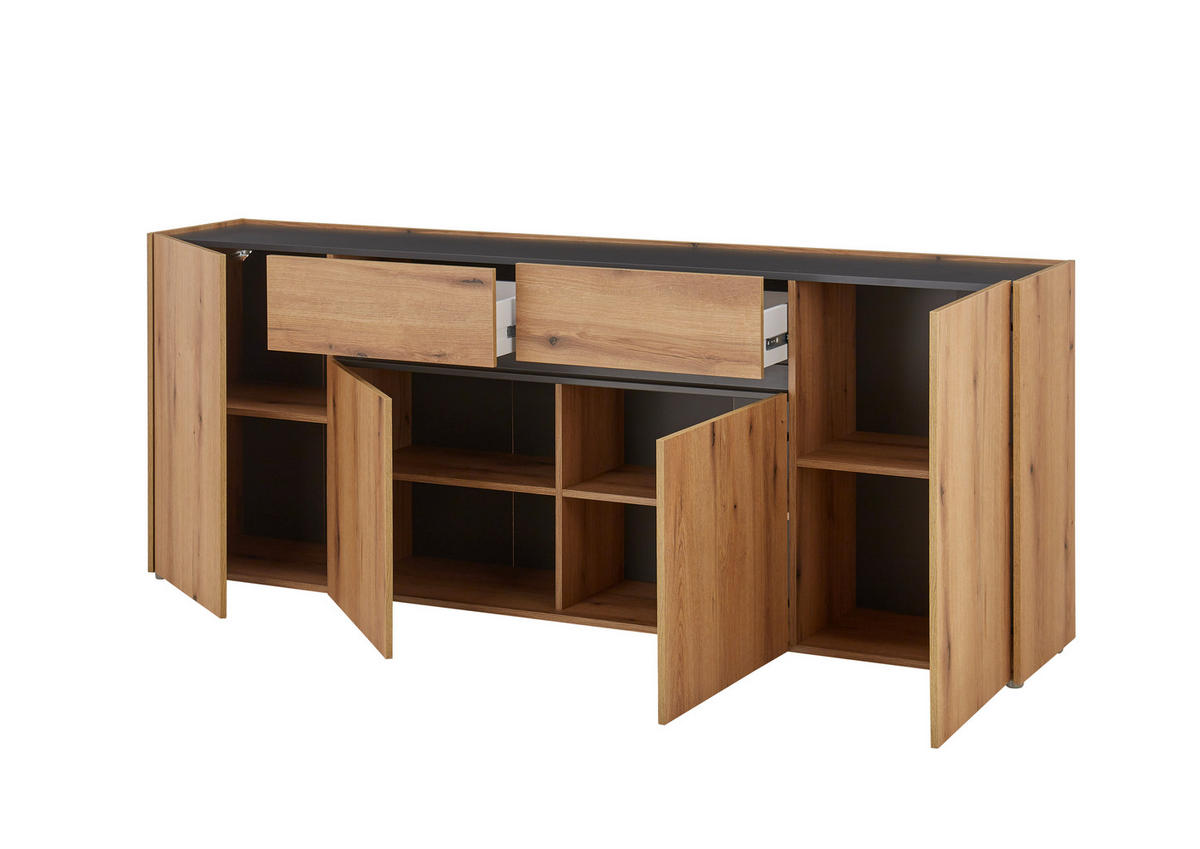 SIDEBOARD  223/86/40 cm 2 Schublade(n)  - Eichefarben/Anthrazit, Design, Holzwerkstoff/Kunststoff (223/86/40cm) - Modante