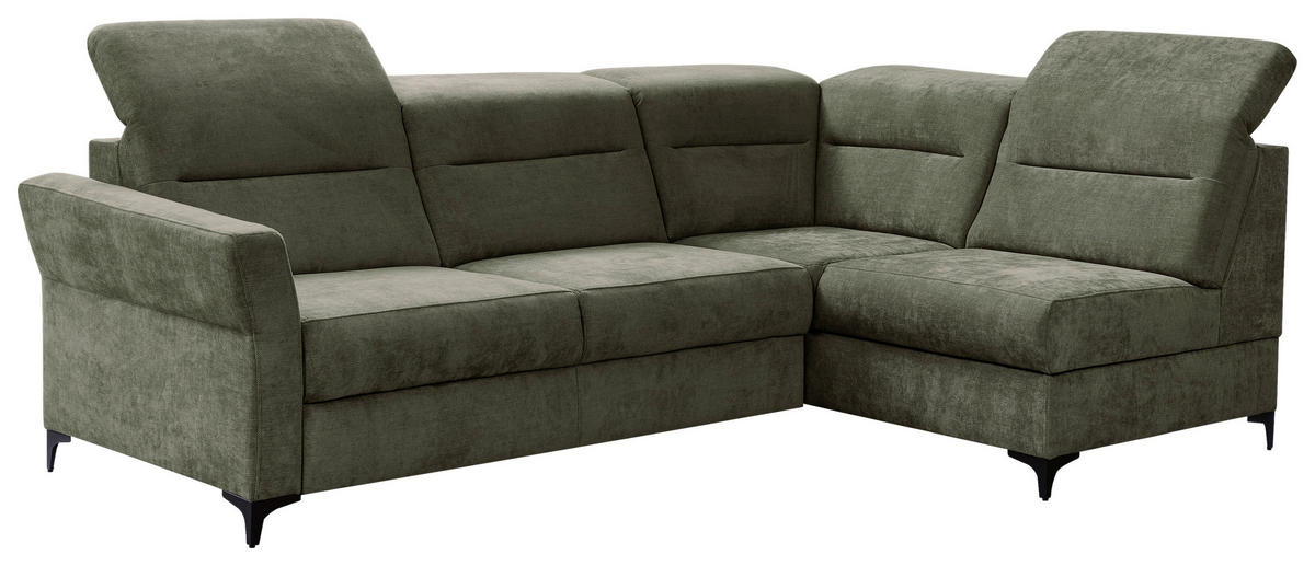 ECKSOFA inkl. Funktionen Dunkelgrün Webstoff  - Dunkelgrün/Schwarz, KONVENTIONELL, Textil/Metall (272/177cm) - Stylife