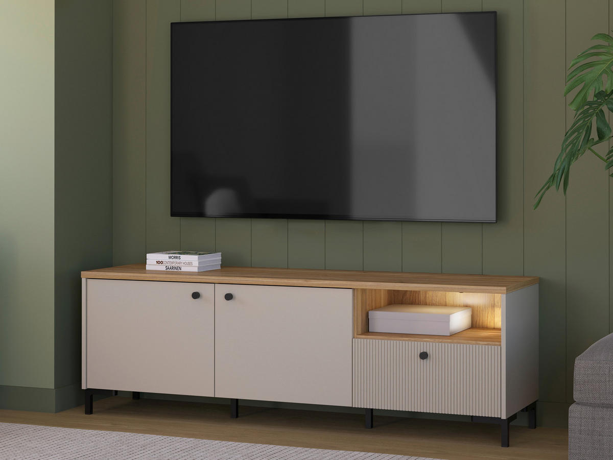 TV-ELEMENT barve hrasta, peščene barve  - črna/barve hrasta, Moderno, kovina/umetna masa (152,8/50,2/41,9cm) - Hom`in
