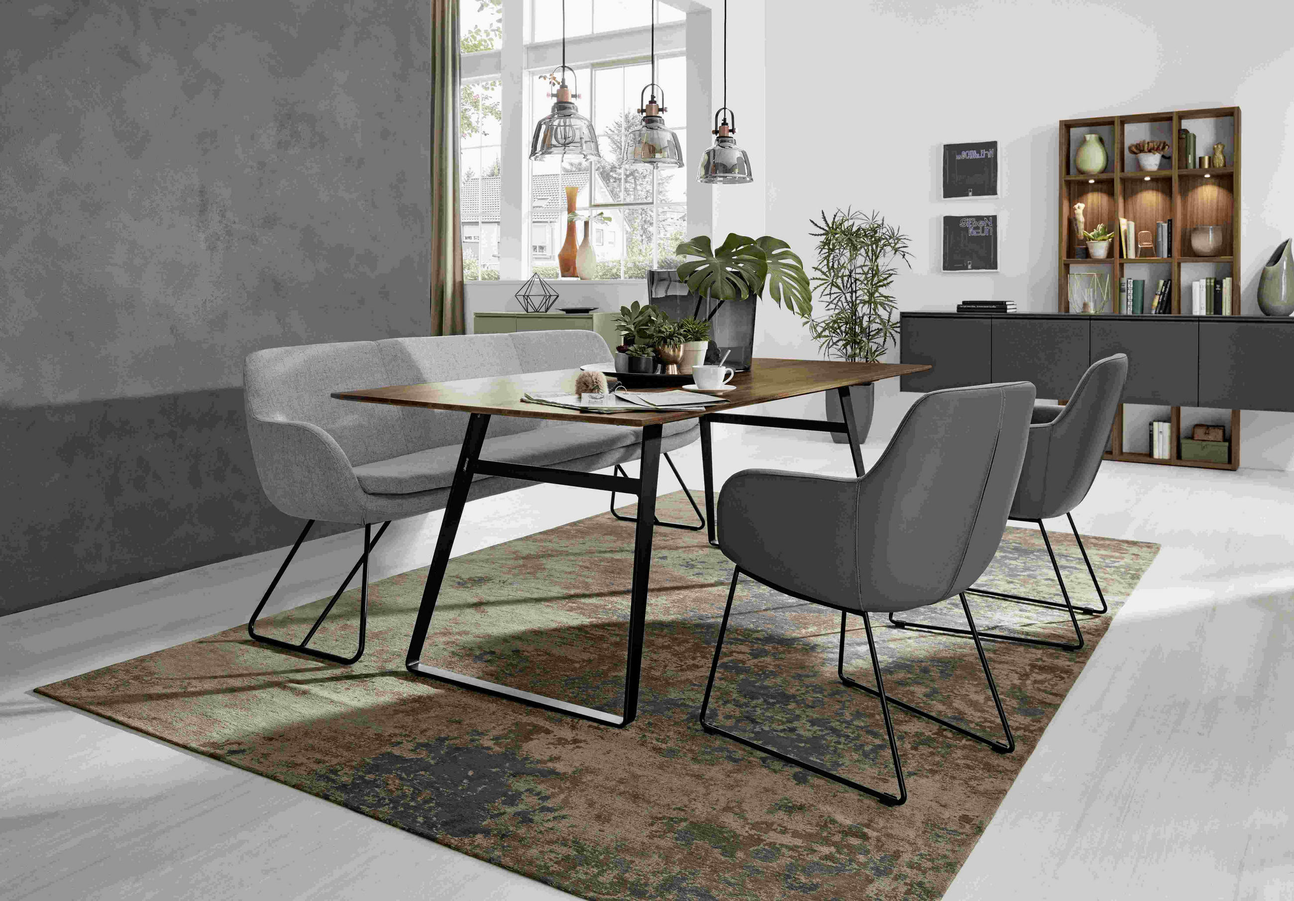 SITZBANK 180/87/65 cm Webstoff Hellgrau Metall - Hellgrau/Schwarz, Design, Textil/Metall (180/87/65cm) - Musterring