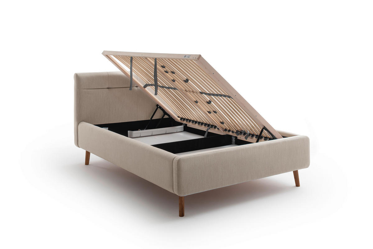 POLSTERBETT Bettkasten, Lattenroste Beige 140/200 cm  - Eichefarben/Birkefarben, KONVENTIONELL, Holz/Textil (140/200cm) - Boxxx