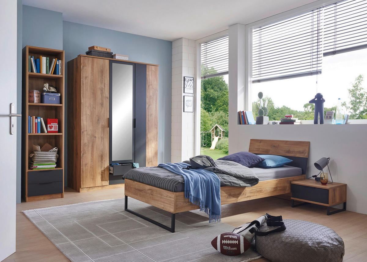 REGAL Graphitfarben, Plankeneiche  - Plankeneiche/Graphitfarben, Design, Holzwerkstoff/Metall (48/197/40cm) - Boxxx