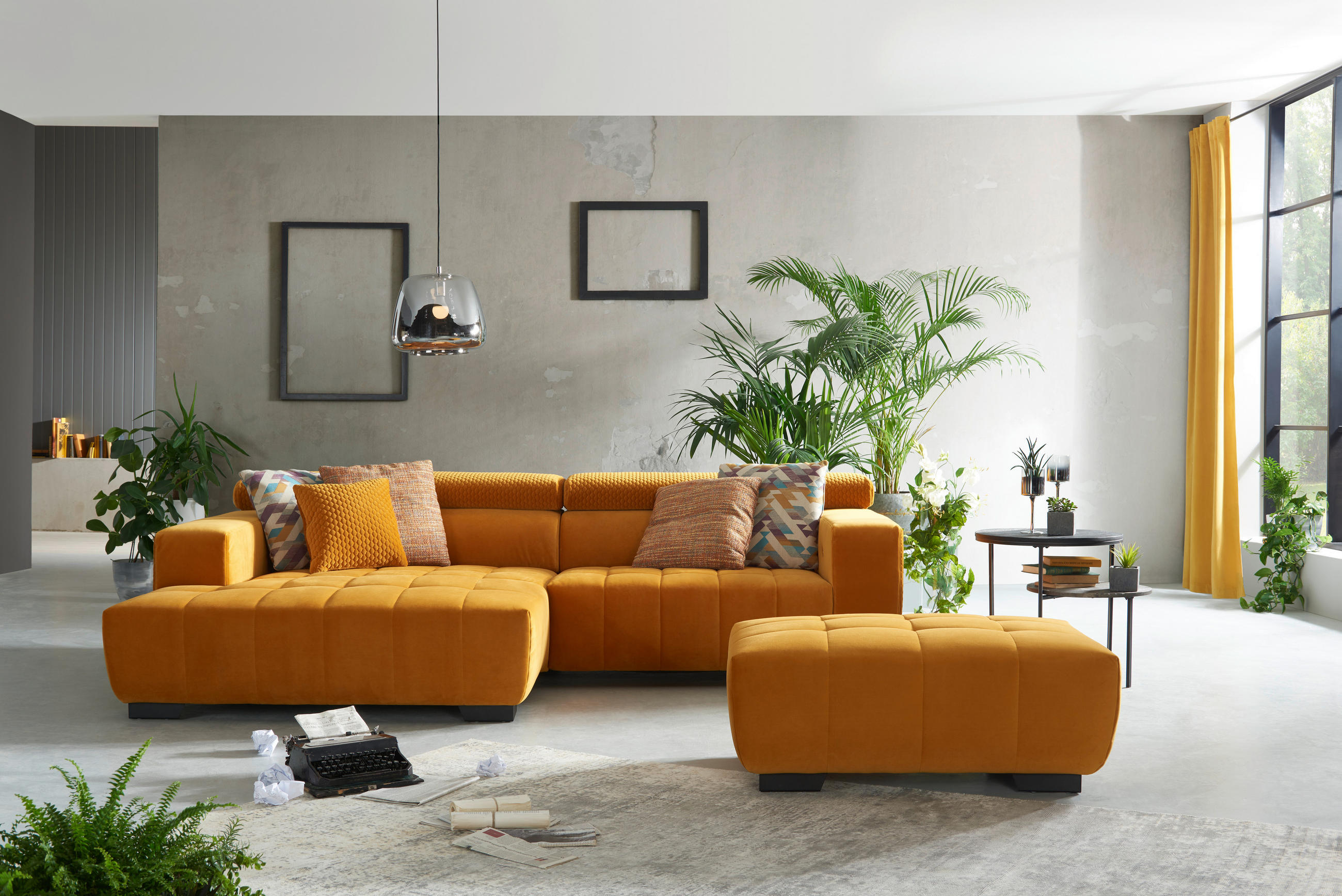 ECKSOFA in Webstoff Olivgrün  - Schwarz/Olivgrün, Konventionell, Textil/Metall (182/279cm) - Hom`in