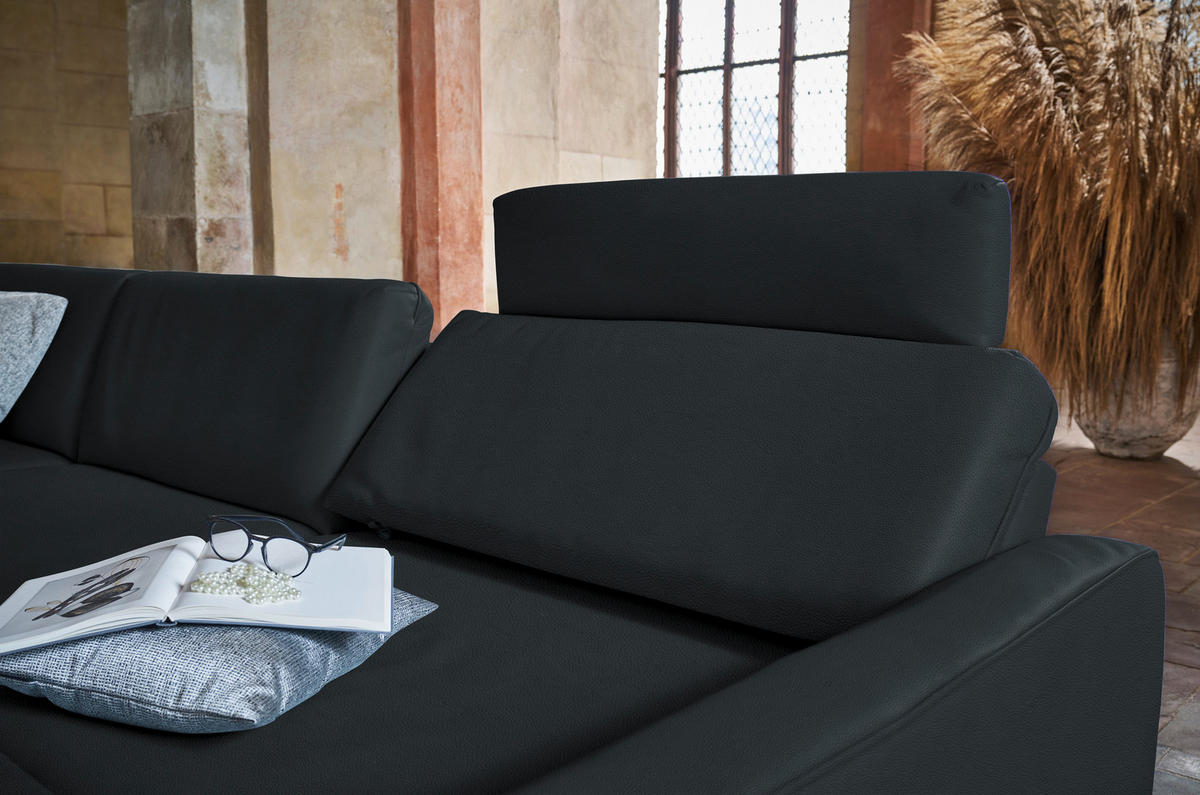 ECKSOFA in Echtleder Anthrazit  - Anthrazit, Konventionell, Leder/Metall (324/179cm) - Johann Jakob