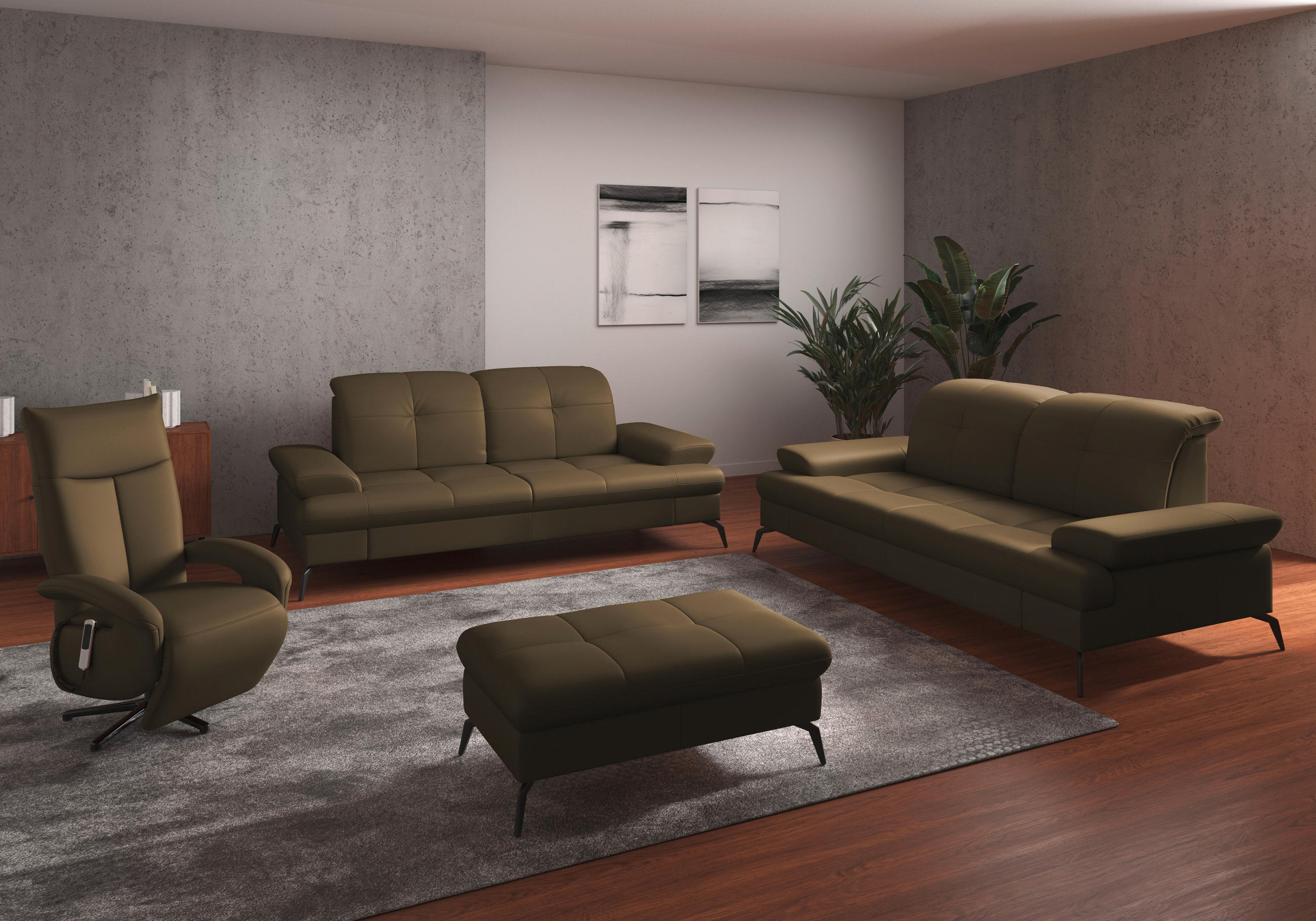 Thumbnail - Sit & More 2,5-Sitzer, Olivgrün, Leder, Echtleder, Nappaleder, 202x90x122 cm, Goldenes M, Made in Europe, DGM-Klimapakt,...