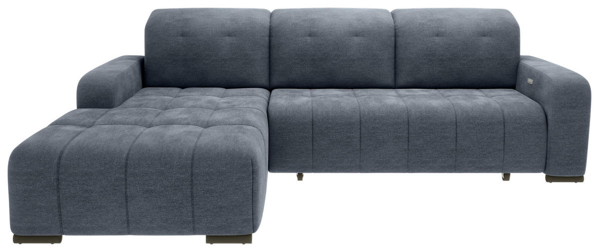 ECKSOFA VICARI Blau Mikrofaser Kopfteilverstellung, Sitzvorzug  - Blau/Schwarz, MODERN, Textil/Metall (185/292cm) - Livetastic