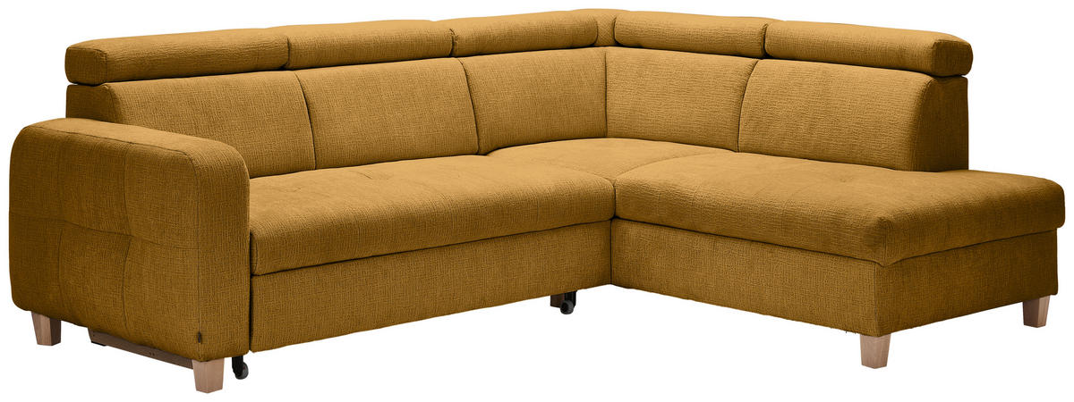 ECKSOFA inkl. Funktionen Senfgelb Samt  - Senfgelb/Bronzefarben, Design, Holz/Textil (261/206cm) - Venda