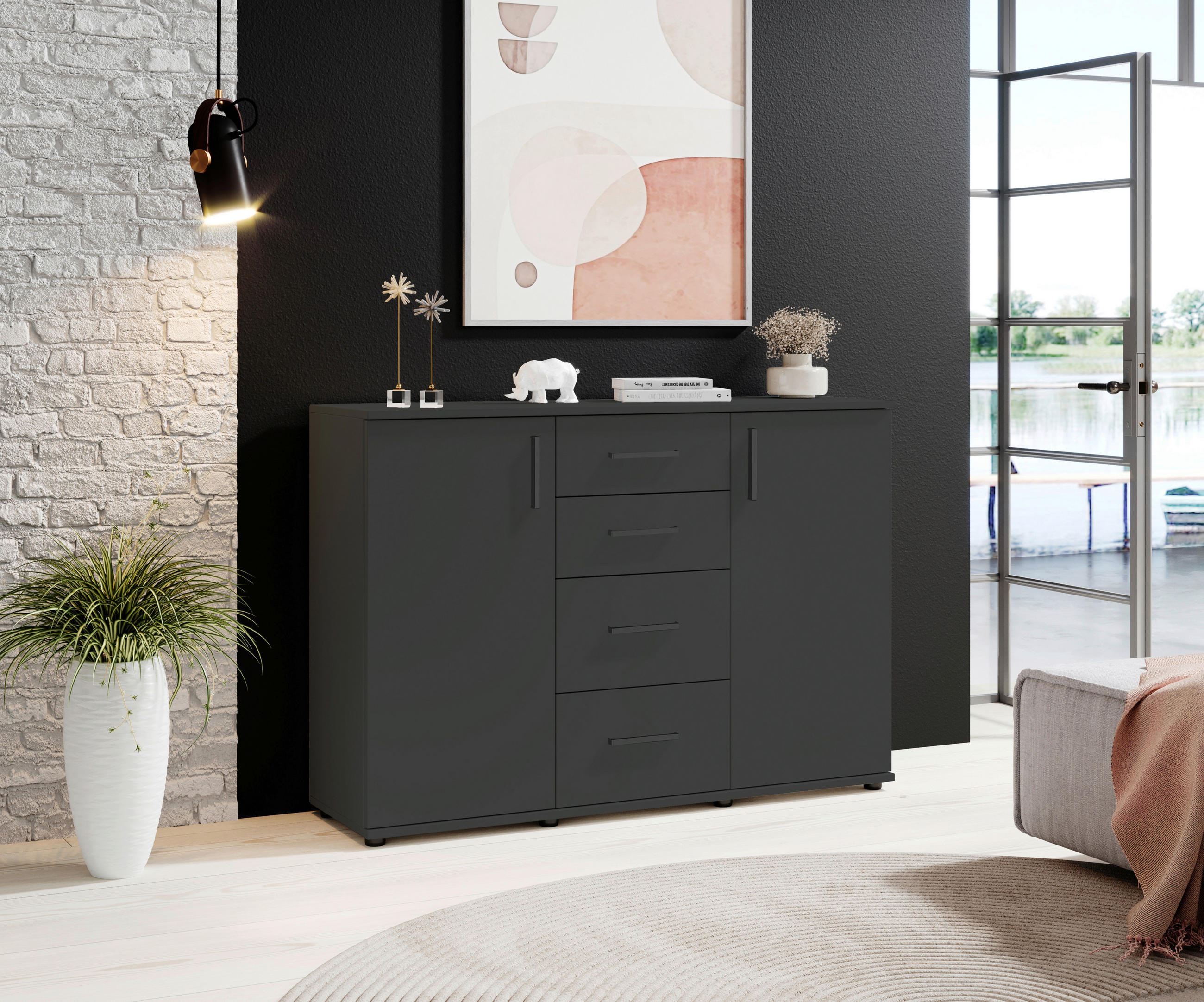 Sideboard Basel BC 1040  in 120/84/35 cm  - Anthrazit/Grau, Design, Holzwerkstoff/Kunststoff (120/84/35cm) - Livetastic