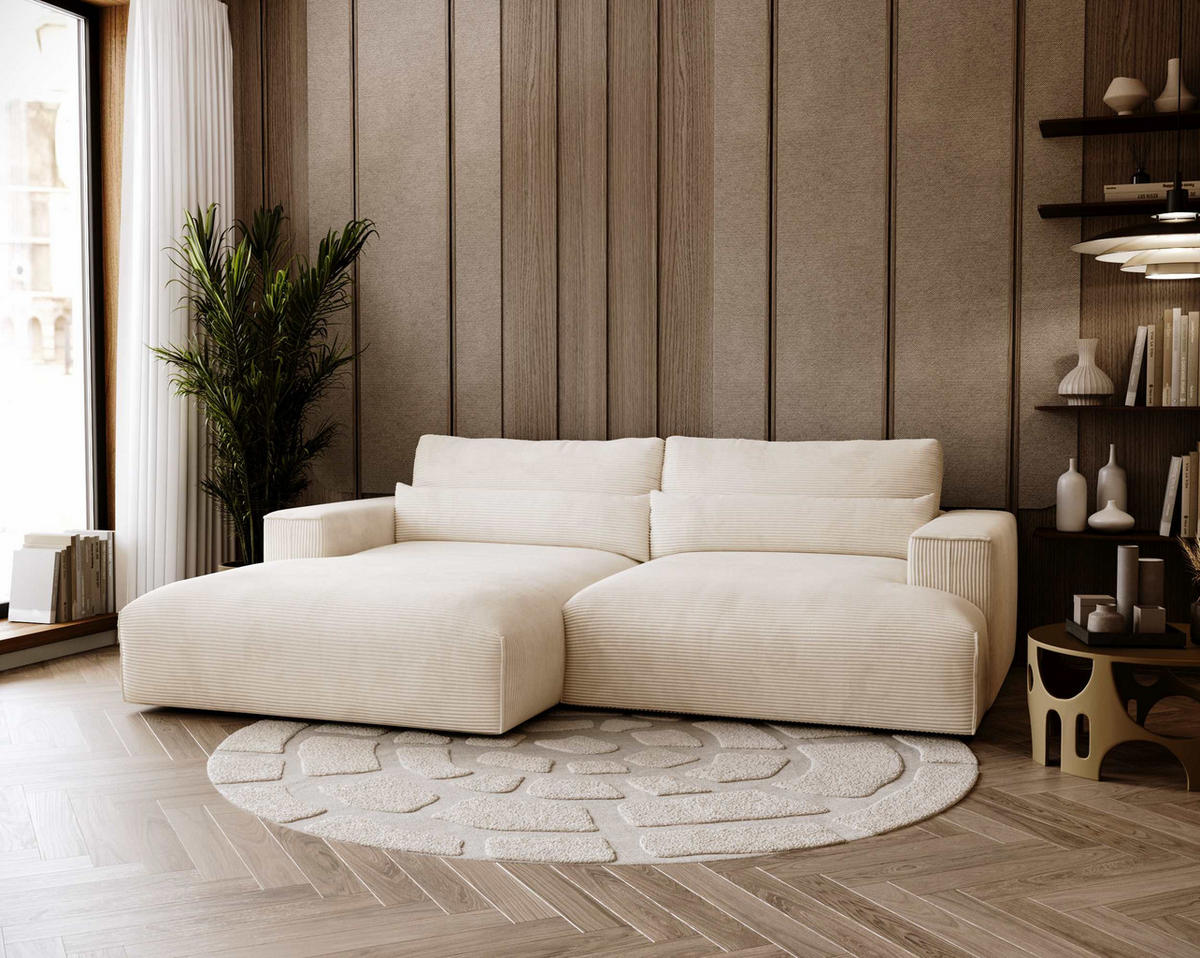 ECKSOFA in Cord Creme  - Creme/Schwarz, Design, Kunststoff/Textil (187/267cm) - Stylife