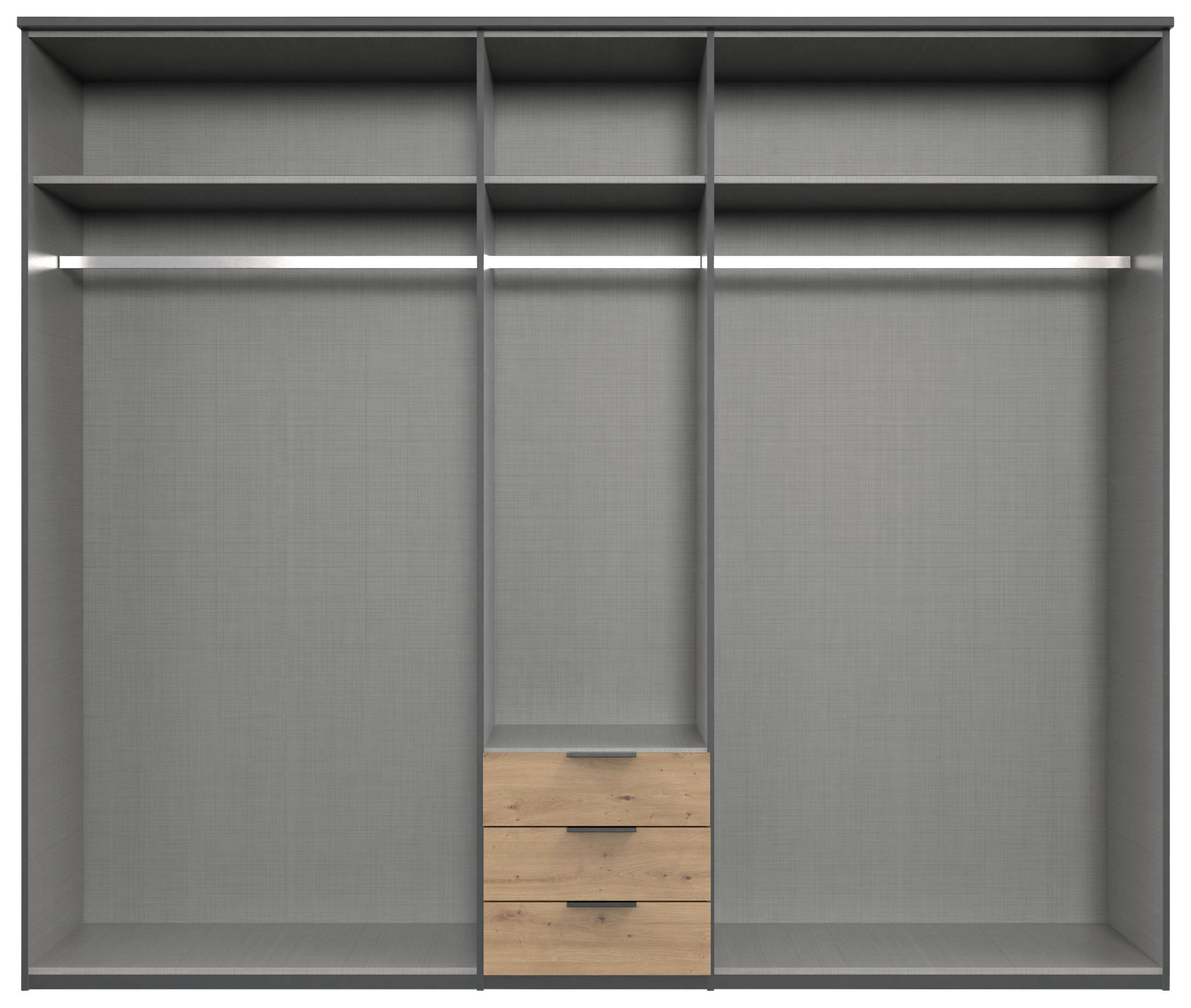 KLEIDERSCHRANK 225/210/58 cm 5-türig Graphitfarben, Eichefarben  - Eichefarben/Schwarz, Design, Glas/Holzwerkstoff (225/210/58cm) - MID.YOU