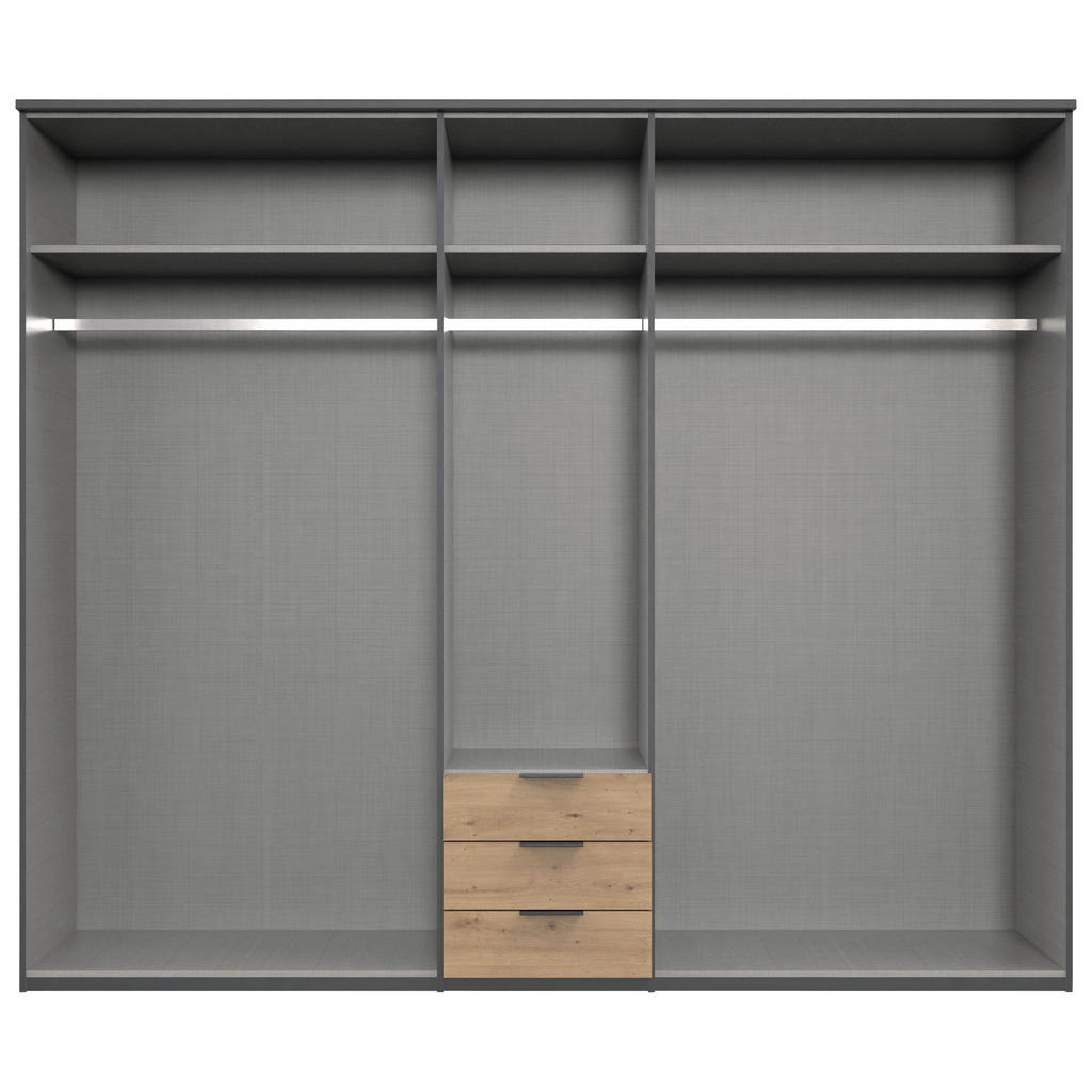Thumbnail - Mid.you Kleiderschrank, Graphit, Eiche, Kunststoff, Holzwerkstoff, 4 Fächer, 3 Schublade(n) Schubladen, 225x210x58 cm, B...