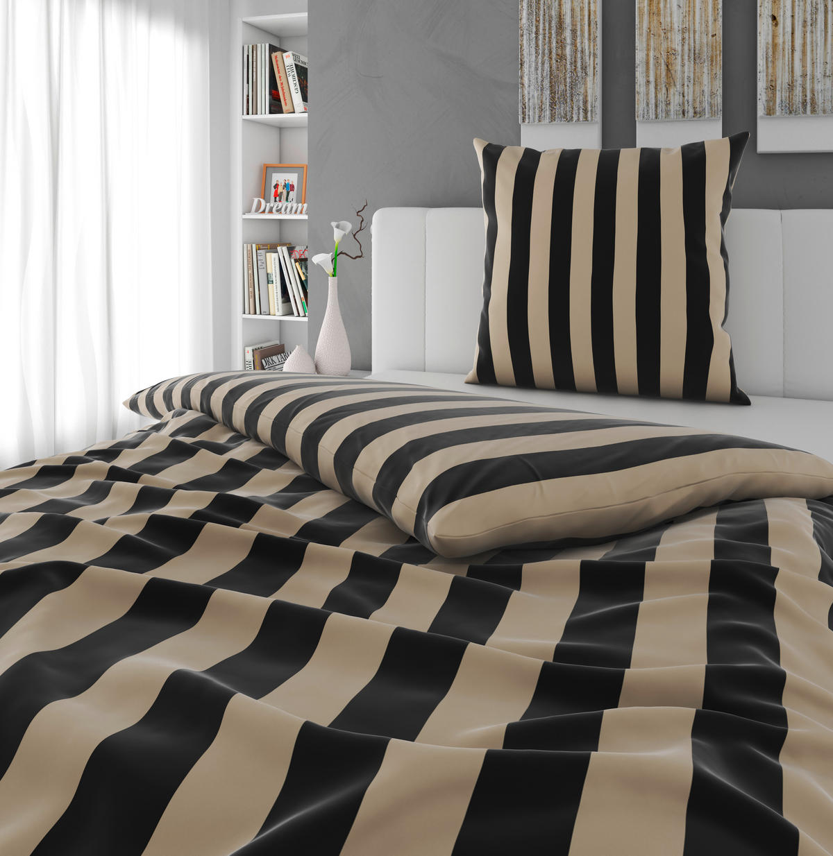 BETTWÄSCHE Satin 155/220 cm  - Taupe/Schwarz, Textil (155/220cm) - Novel
