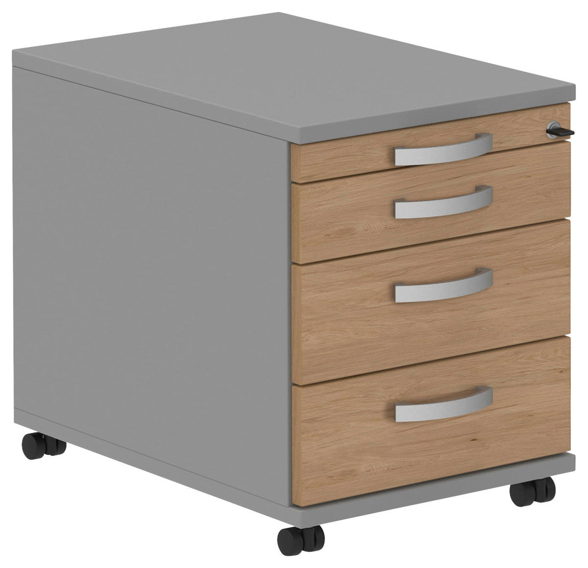 ROLLCONTAINER 42,7/54,4/60 cm  - Eichefarben/Alufarben, Konventionell, Holzwerkstoff/Metall (42,7/54,4/60cm) - Moderano