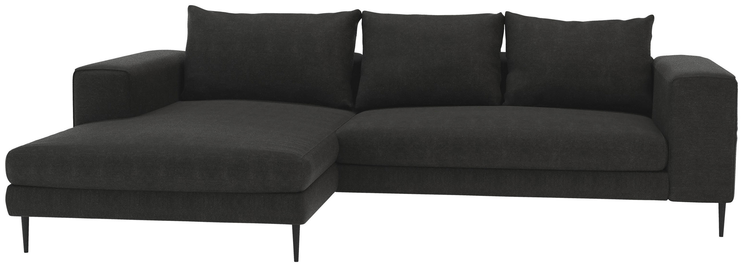 ECKSCHLAFSOFA AURORA Struktur Graphitfarben  inkl. Rückenkissen, Bettkasten, Schlaffunktion, Rücken echt  - Schwarz/Graphitfarben, MODERN, Textil/Metall (170/315cm) - Trendmanufaktur