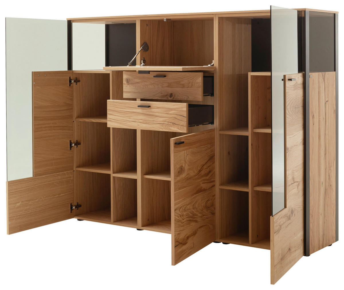 HIGHBOARD Anthrazit, Eichefarben  182/139/43 cm  - Eichefarben/Anthrazit, Design, Glas/Holz (182/139/43cm) - Schöner Wohnen