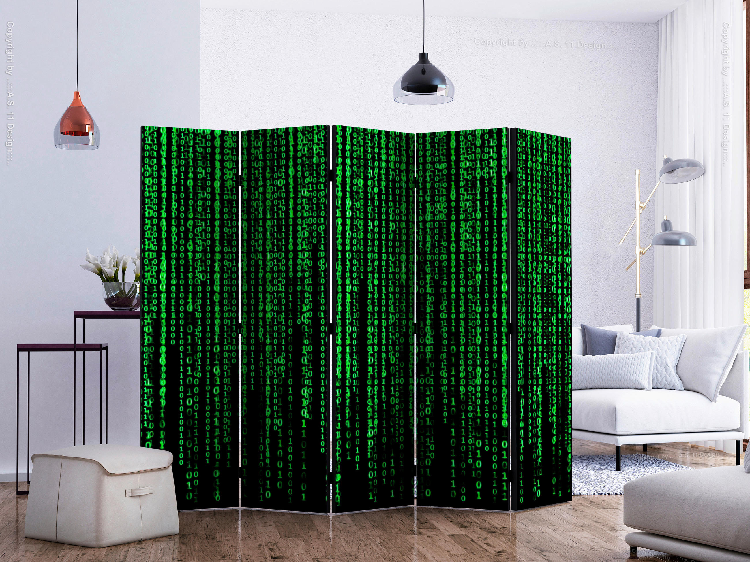 SKÄRMVÄGG  i trä, textil  grön, svart  - grön/svart, Basics, trä/textil (225/172/3cm) - artgeist