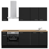 KÜCHENBLOCK 240 cm   in Schwarz, Eichefarben  - Edelstahlfarben/Eichefarben, MODERN, Holzwerkstoff/Metall (240cm) - Nobilia