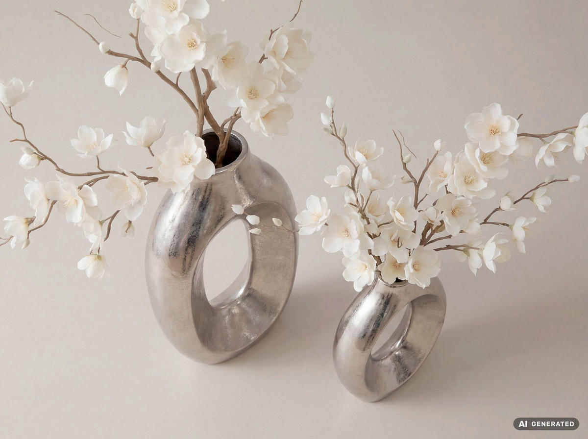 DEKOVASE  - Silberfarben, Design, Metall (20,5/40/7,5cm) - Livetastic