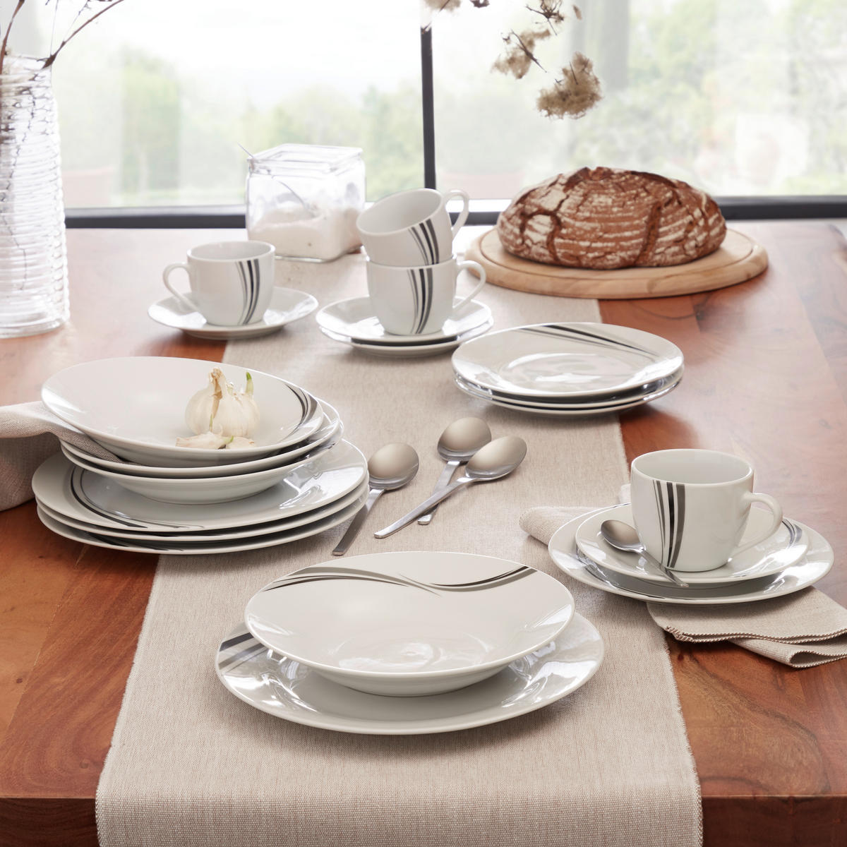 SERVICIU DE MASĂ COMPLET 20 piese  - alb/negru, Design, ceramică - Luca Bessoni