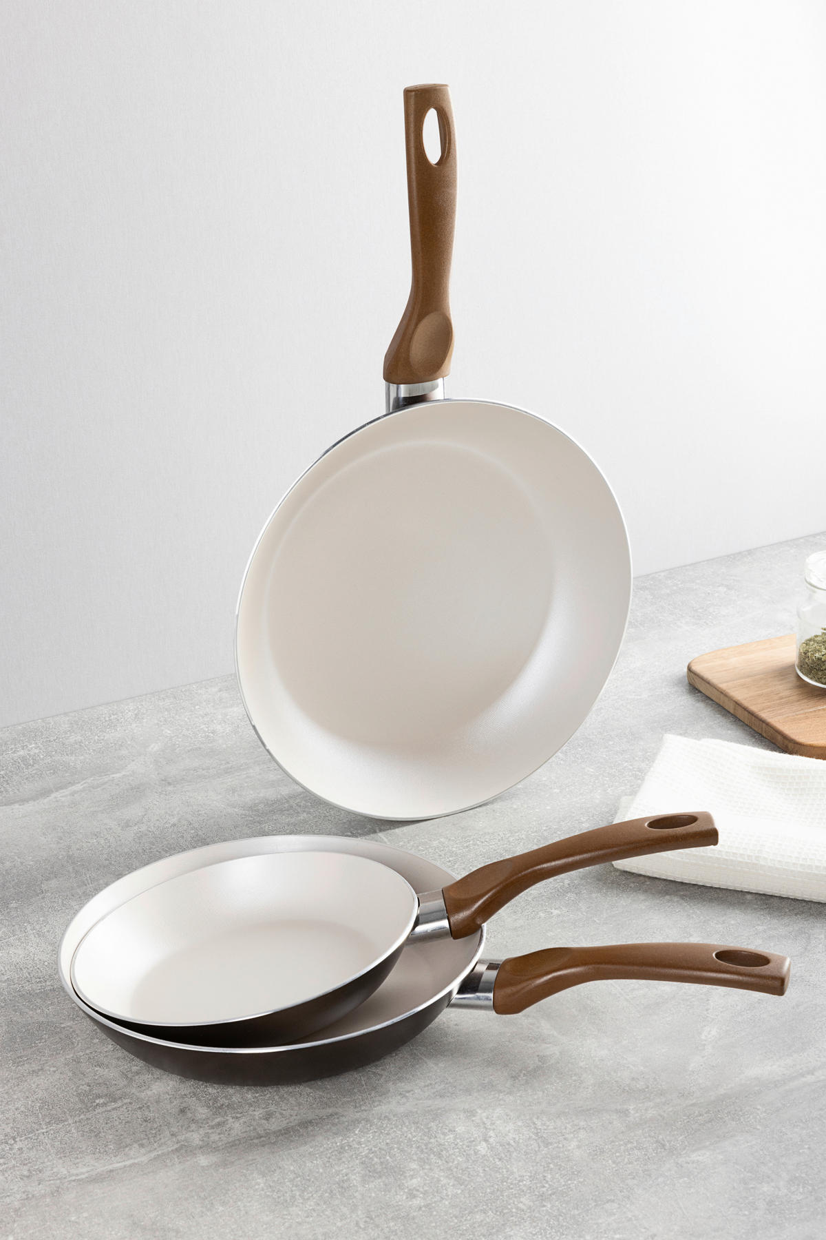 PFANNENSET Aluminium 3-teilig  - Braun/Weiß, Basics, Kunststoff/Metall (47/26/15cm)