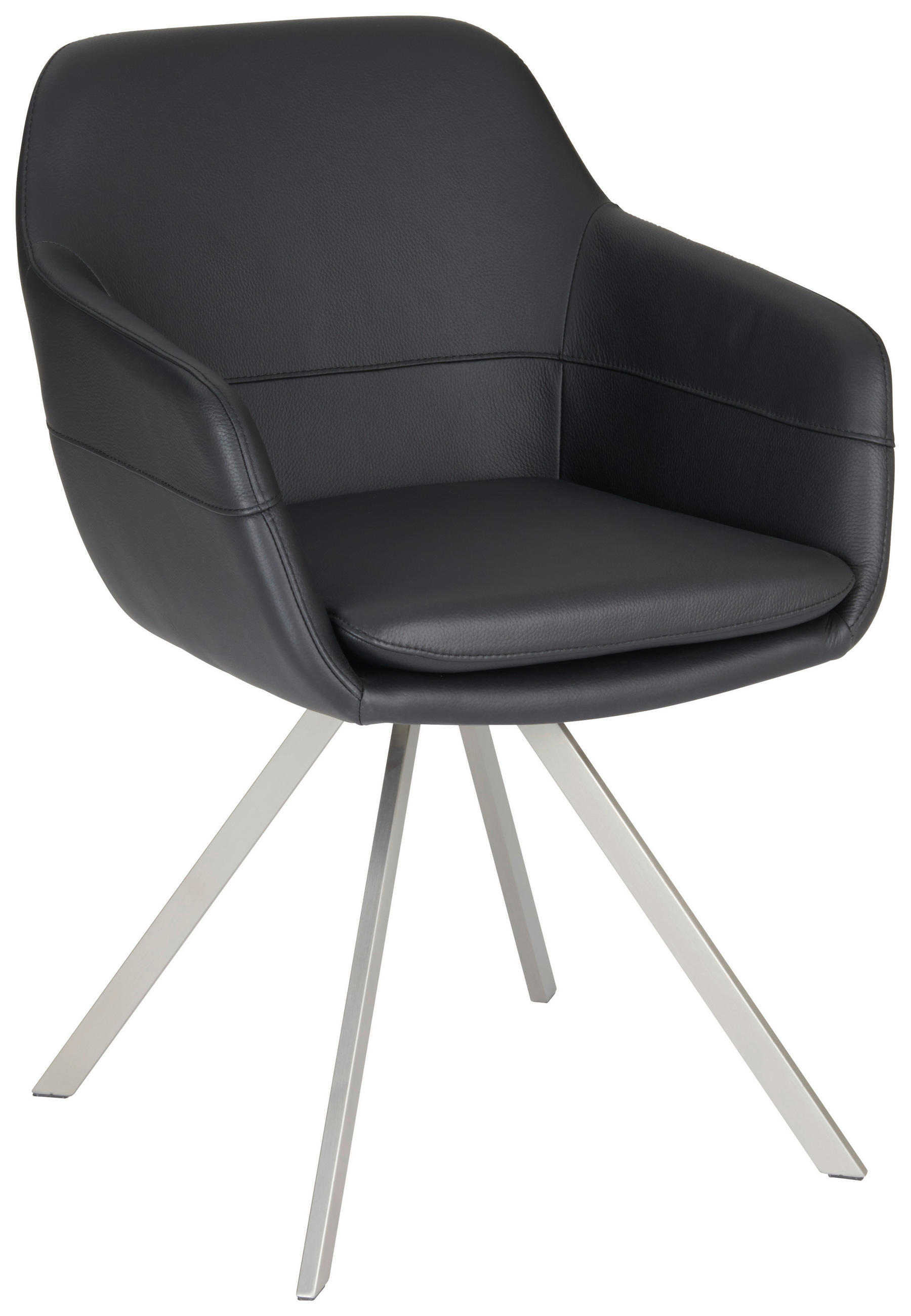 ARMLEHNSTUHL  in Edelstahl Echtleder pigmentiert  - Edelstahlfarben/Schwarz, Design, Leder/Metall (60,5/86/62,5cm) - Novel