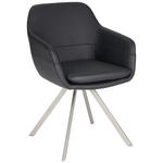 ARMLEHNSTUHL  in Edelstahl Echtleder pigmentiert  - Edelstahlfarben/Schwarz, Design, Leder/Metall (60,5/86/62,5cm) - Novel