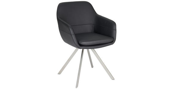 ARMLEHNSTUHL  ,  ,  , Echtleder  - Edelstahlfarben/Schwarz, Design, Leder/Metall (60,5/86/62,5cm) - Novel