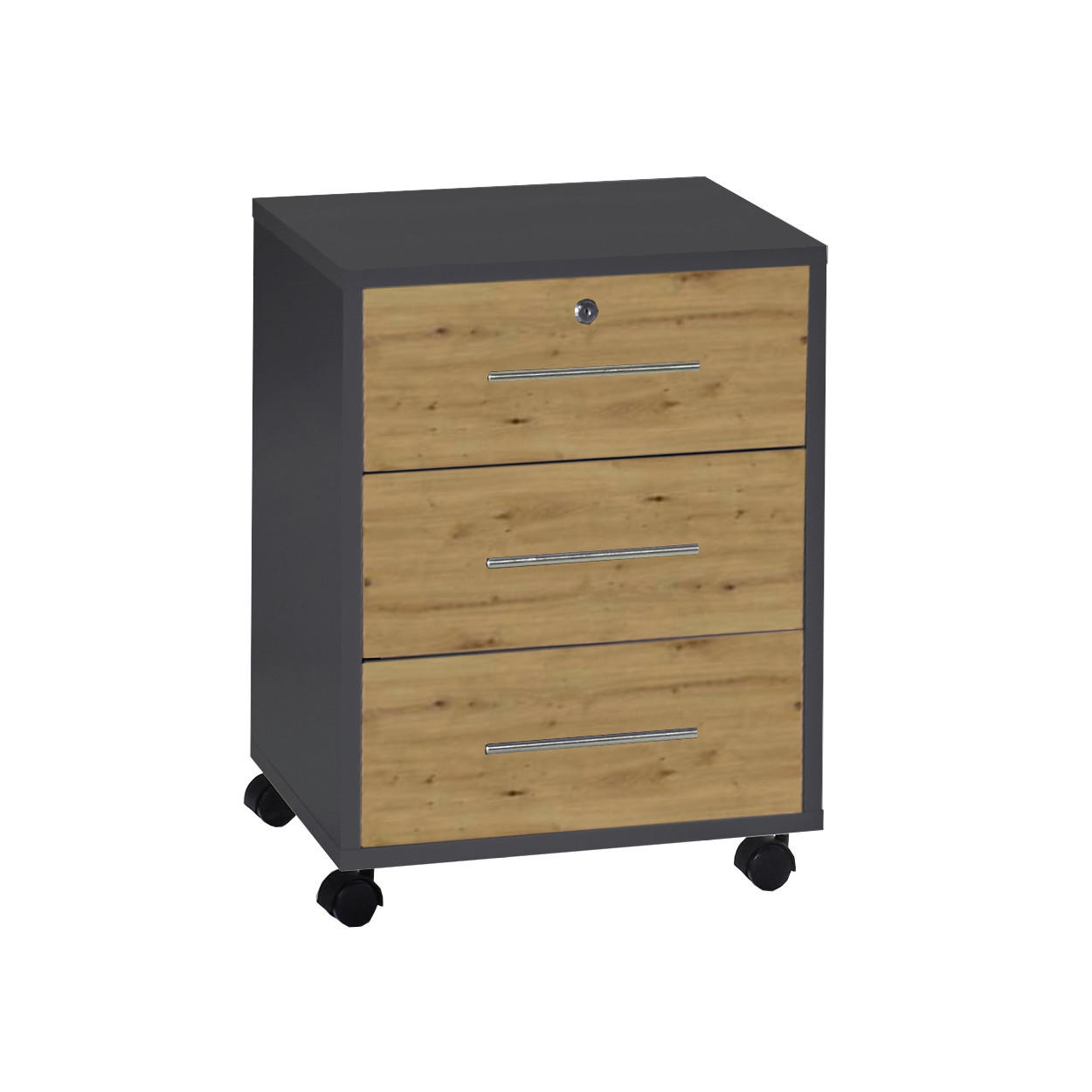 ROLLCONTAINER Anthrazit, Eiche Artisan  - Anthrazit/Silberfarben, LIFESTYLE, Holzwerkstoff/Metall (44/58/40cm) - MID.YOU