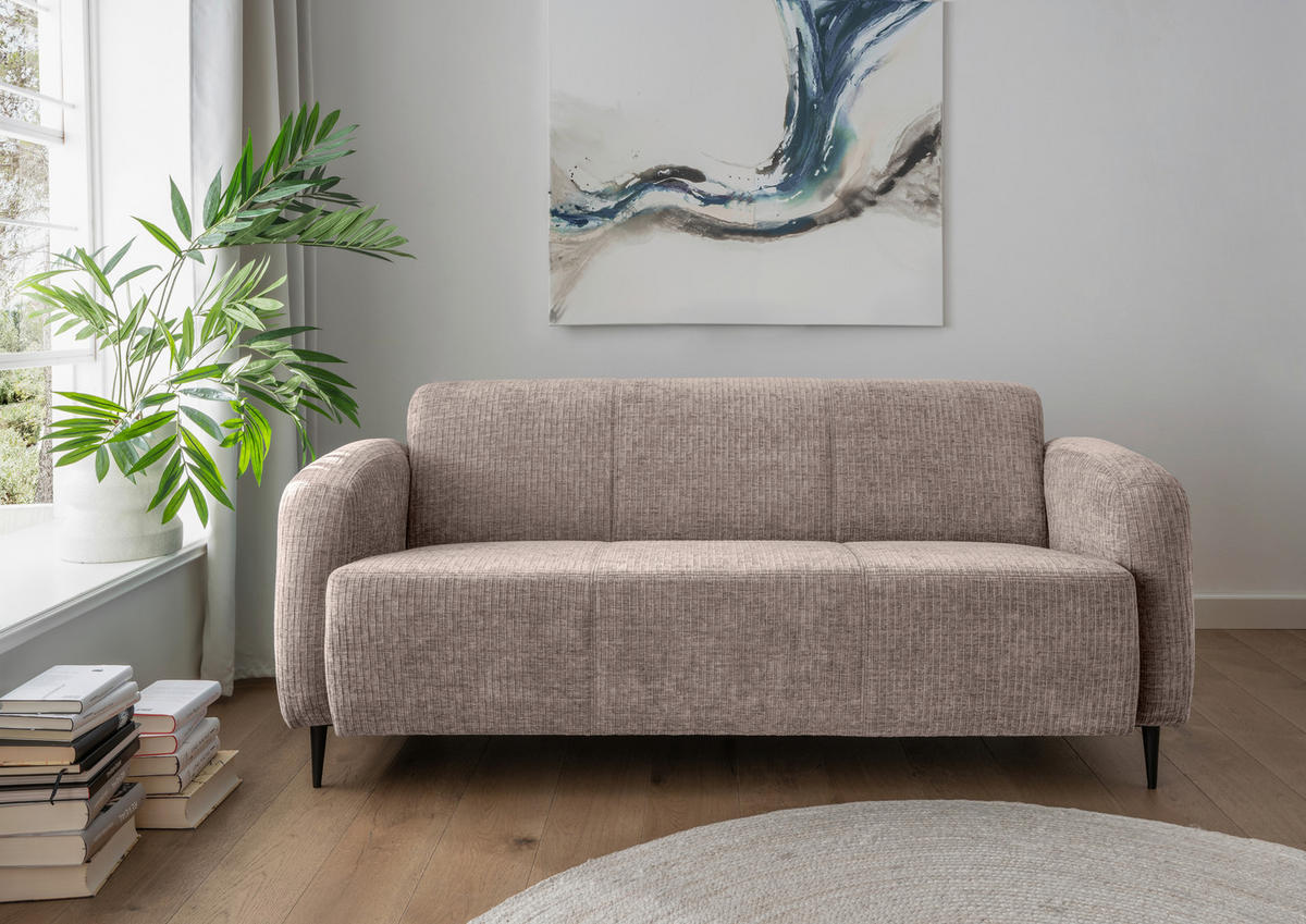 3-SITZER-SOFA in Mikrofaser Beige  - Beige/Schwarz, Modern, Textil/Metall (180/76/90cm) - Livetastic