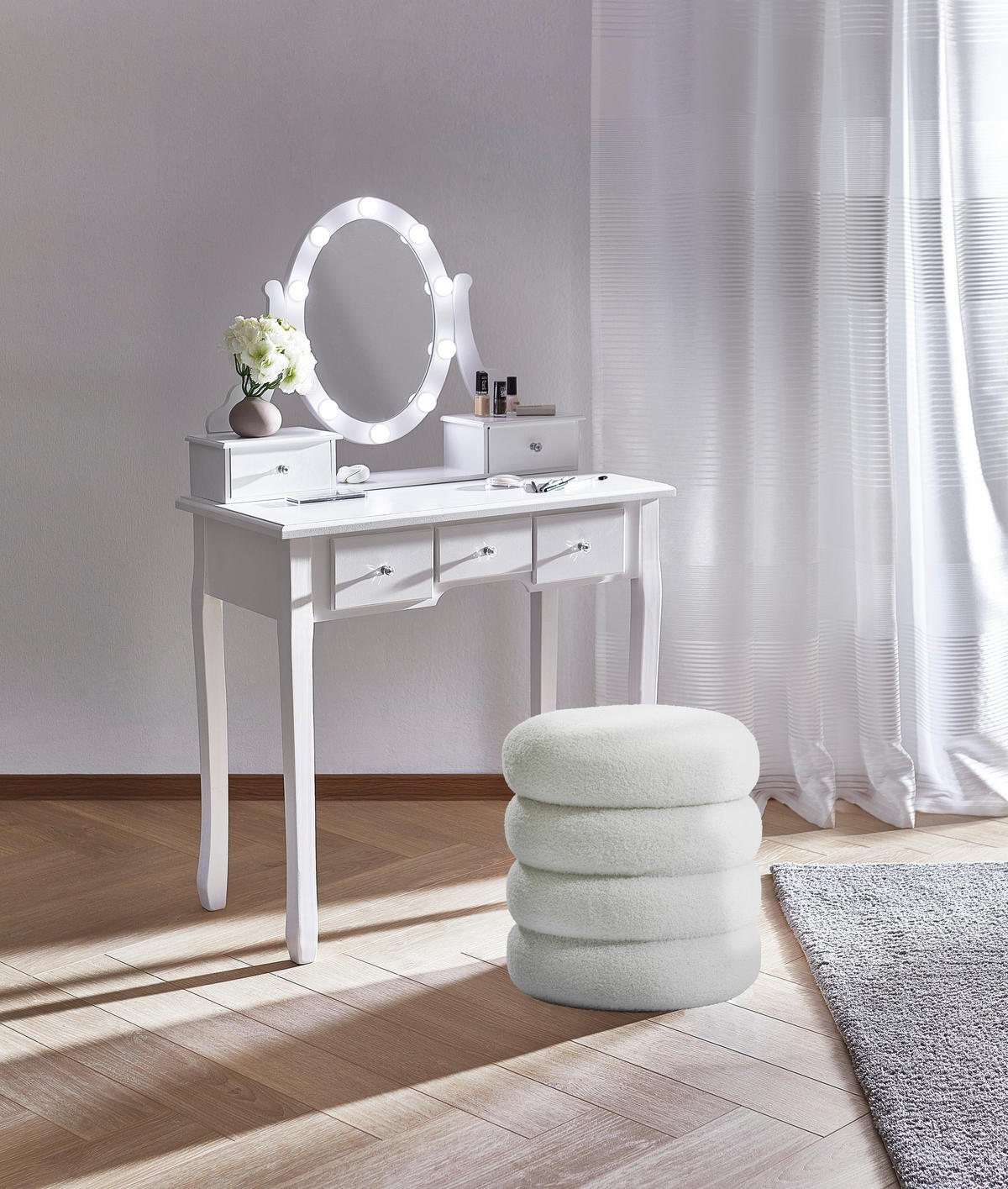 TABURET, textil, 41/42/41 cm - bílá/světle šedá, Trend, textil (41/42/41cm) - Xora