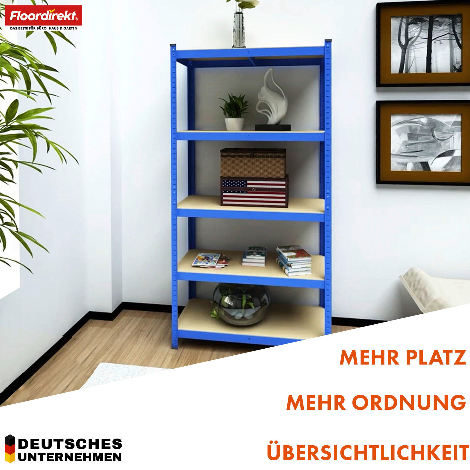 SCHWERLASTREGAL 90/180/60 cm  - Blau, Basics, Naturmaterialien/Metall (90/180/60cm) - Floordirekt