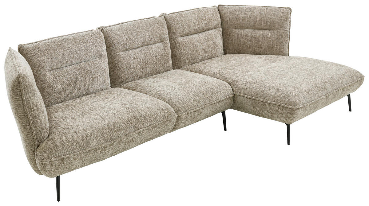 ECKSOFA in Flachgewebe Taupe  - Taupe/Schwarz, Design, Textil/Metall (339/153cm) - Moderano
