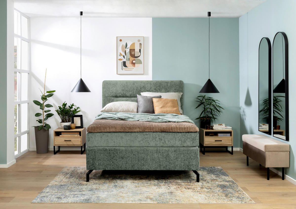 BOXSPRINGBETT 140/200 cm  in Mintgrün  - Schwarz/Mintgrün, Design, Textil/Metall (140/200cm) - Esposa