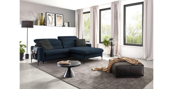 ECKSOFA in Flachgewebe Blau 252/191 cm - Blau/Schwarz, Design, Textil/Metall (252/191cm) - Dieter Knoll