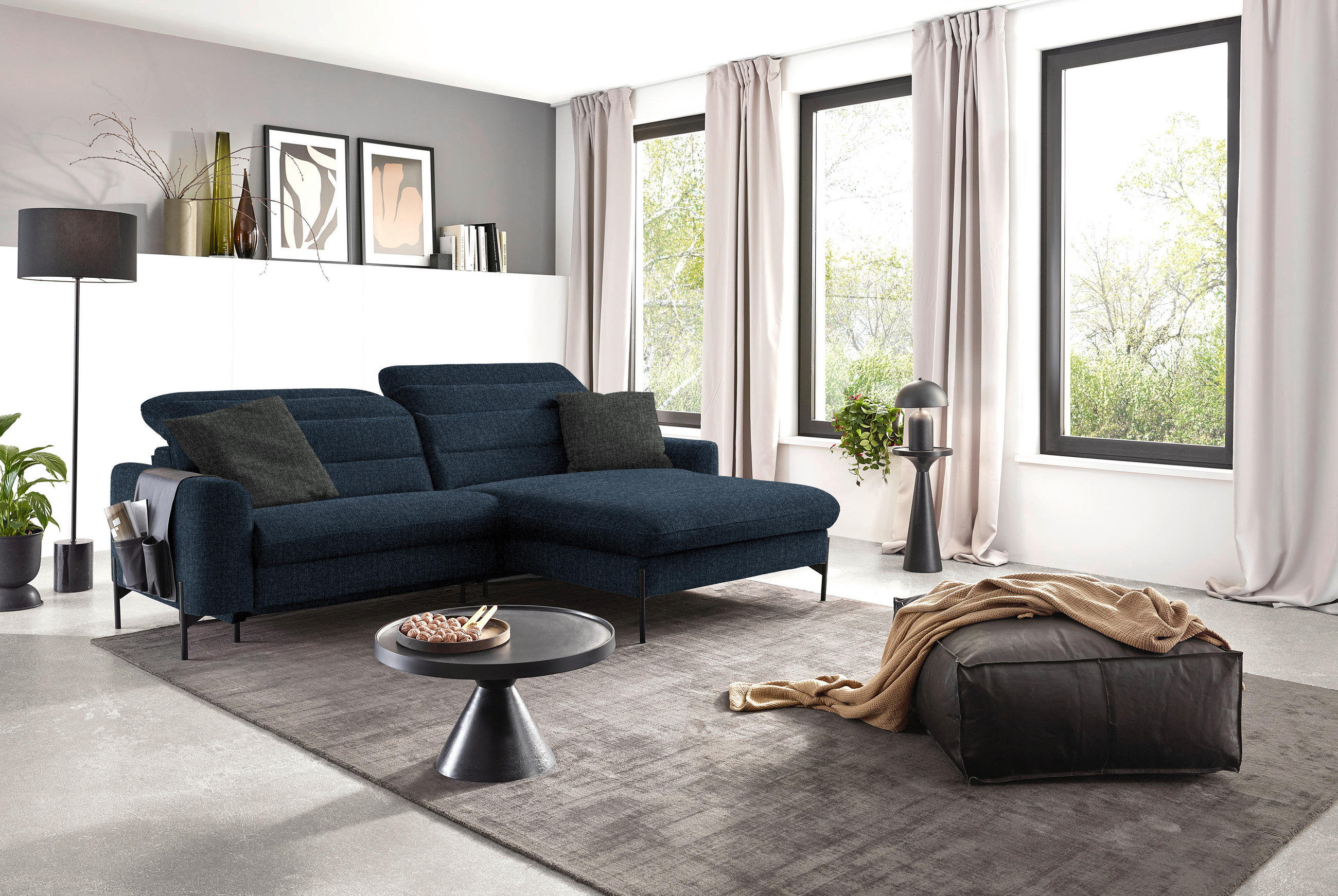 ECKSOFA in Flachgewebe Blau  - Blau/Schwarz, Design, Textil/Metall (252/191cm) - Dieter Knoll