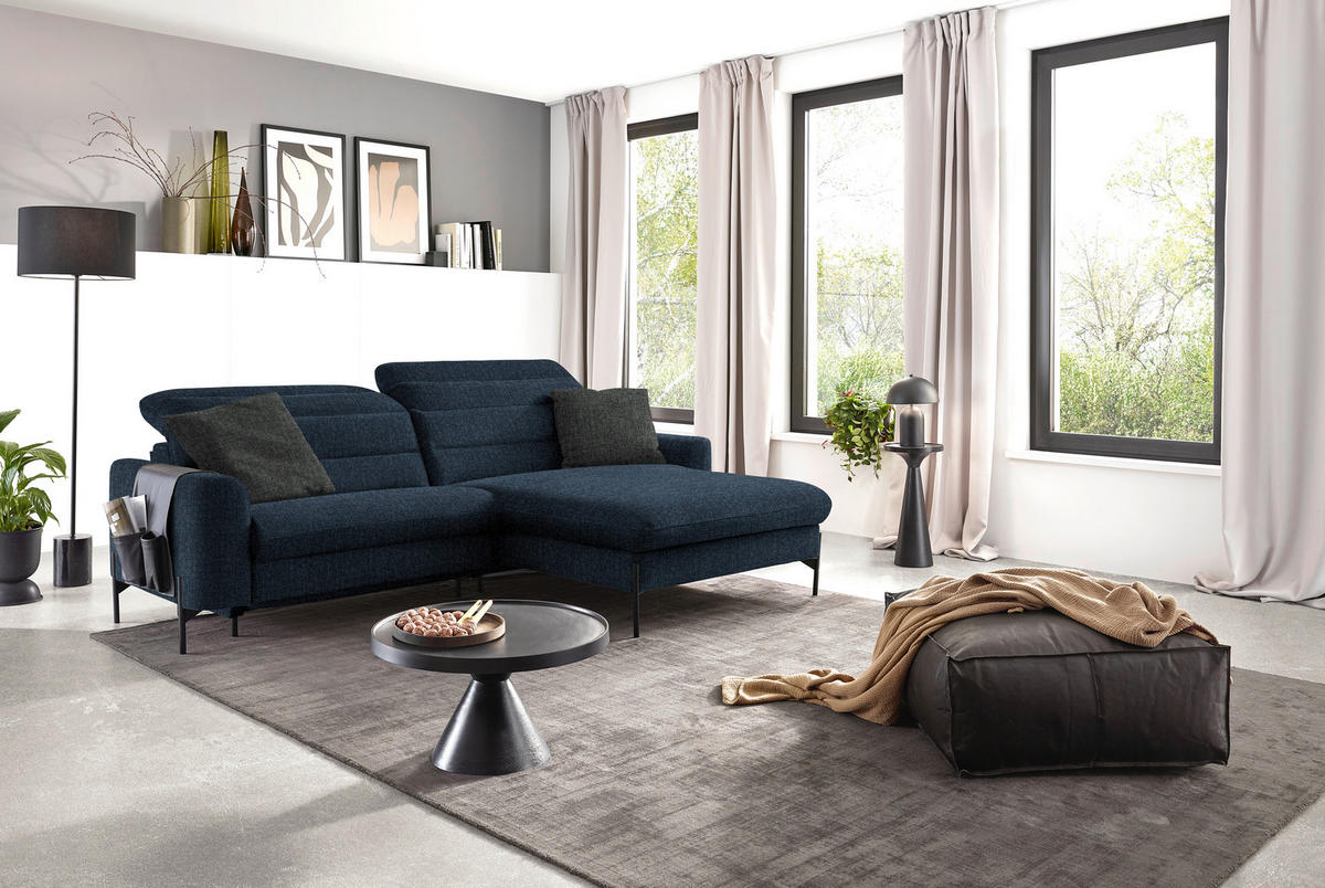 ECKSOFA in Flachgewebe Blau  - Blau/Schwarz, Design, Textil/Metall (252/191cm) - Dieter Knoll