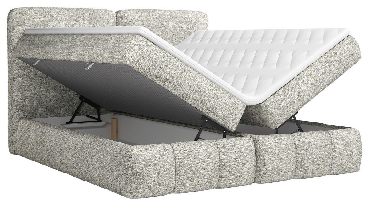 BOXBETT 180/200 cm,  in Hellgrau, Bettkasten, Topper, Matratzen, H3 = fest  - Hellgrau/Schwarz, KONVENTIONELL, Kunststoff/Textil (180/200cm) - Carryhome