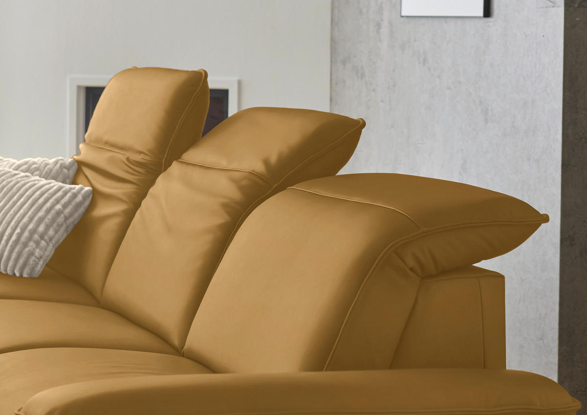 ECKSOFA  Echtleder Currygelb  - Currygelb/Schwarz, Design, Leder/Metall (169/307cm) - Beldomo Premium