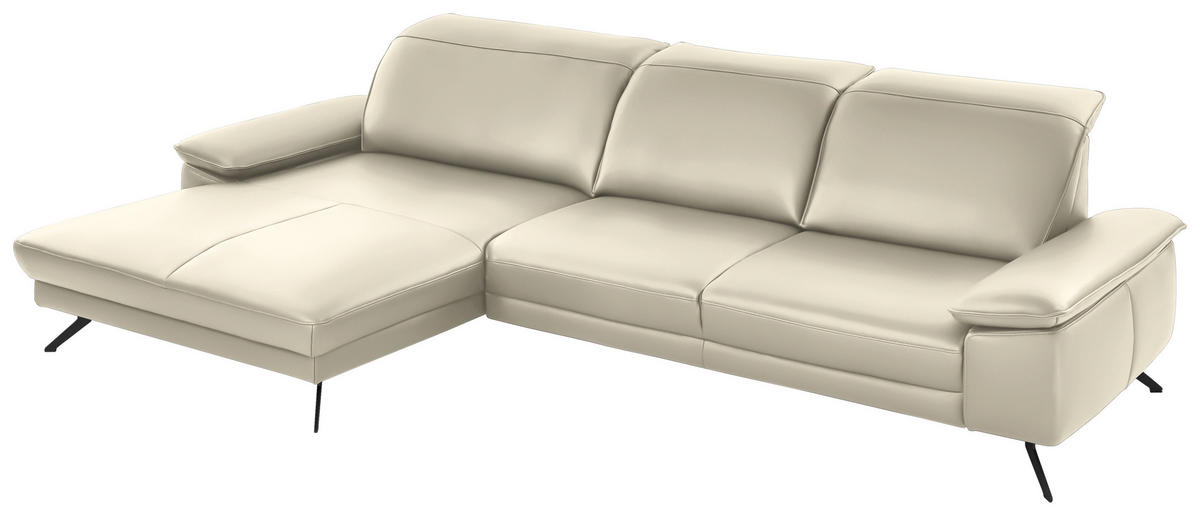 ECKSOFA in Echtleder Naturfarben  - Schwarz/Naturfarben, Design, Leder/Metall (193/328cm) - Dieter Knoll