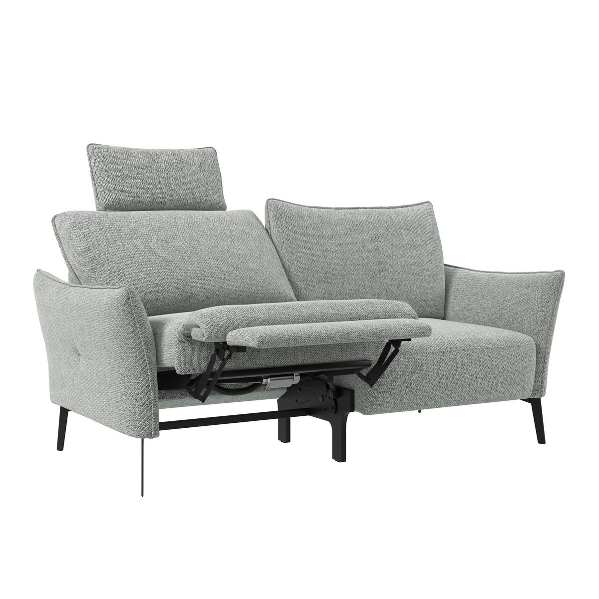3-SITZER-SOFA Chenille Hellgrau  - Hellgrau/Schwarz, Konventionell, Textil/Metall (184/90/92cm) - Elegando
