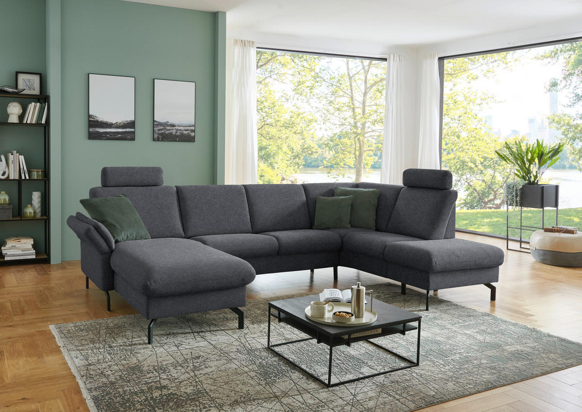 WOHNLANDSCHAFT  in Flachgewebe Anthrazit  - Anthrazit/Schwarz, KONVENTIONELL, Textil/Metall (170/307/190cm) - Beldomo Comfort