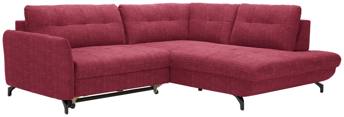 ECKSOFA in Flachgewebe, Leinenoptik Rot  - Rot/Schwarz, Modern, Textil/Metall (247/208cm) - Xora