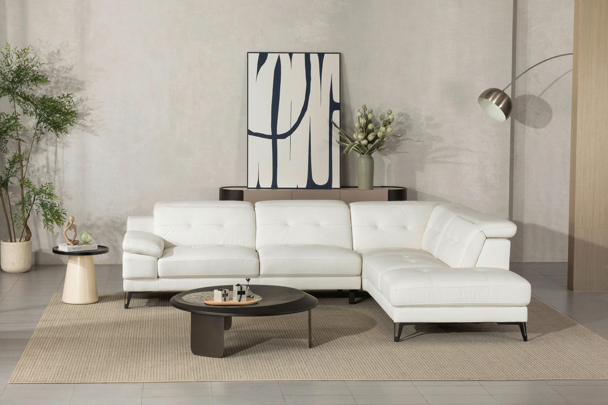 ECKSOFA Weiß Echtleder  - Schwarz/Weiß, MODERN, Leder/Metall (287/224cm) - MID.YOU