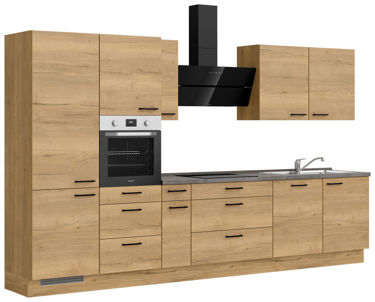KÜCHENBLOCK 360 cm   in Eichefarben, Schieferfarben  - Schieferfarben/Eichefarben, MODERN, Holzwerkstoff/Metall (360cm) - Nobilia