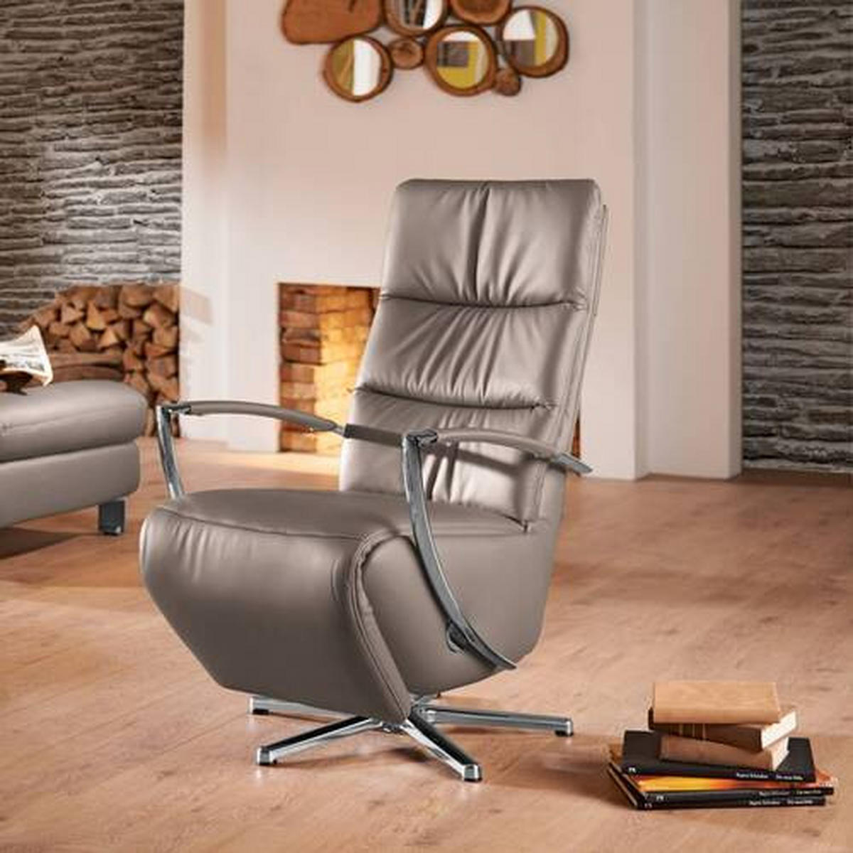RELAXSESSEL in Leder Fango  - Chromfarben/Fango, Design, Leder/Metall (64/112/80cm) - Cantus