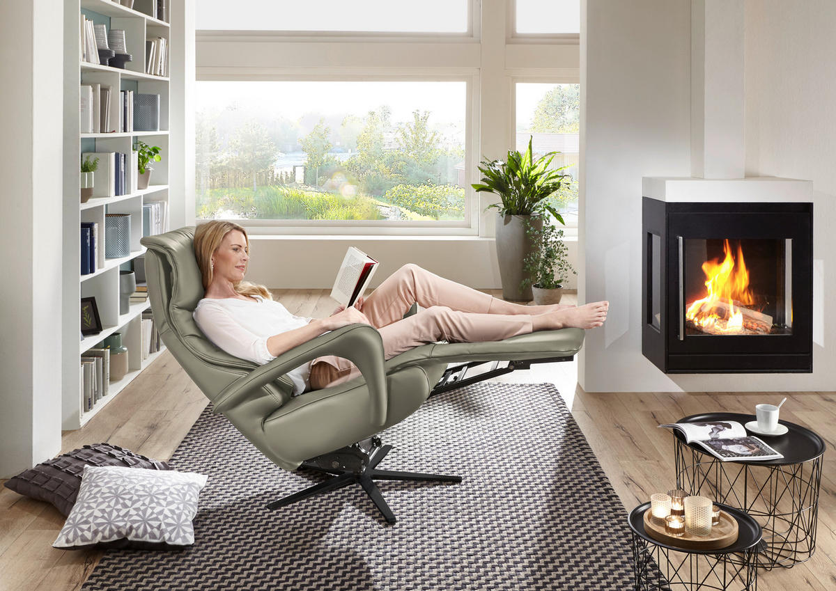 RELAXSESSEL in Leder Hellgrau  - Hellgrau/Schwarz, Design, Leder/Metall (75/106/88cm) - Dieter Knoll