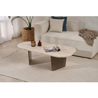 COUCHTISCH 130/65/40 cm Freiform Creme, Walnussfarben  - Walnussfarben/Creme, Design, Holzwerkstoff (130/65/40cm) - MID.YOU